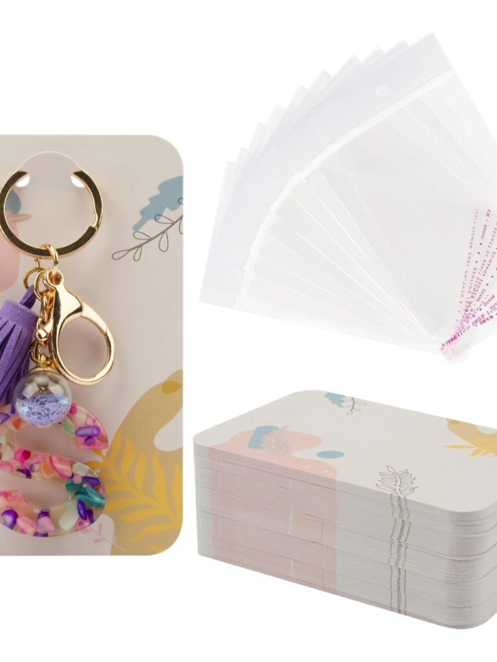 3''x4.7'' Keychain Display Cards with Self-Sealing Bags, Plant 100p